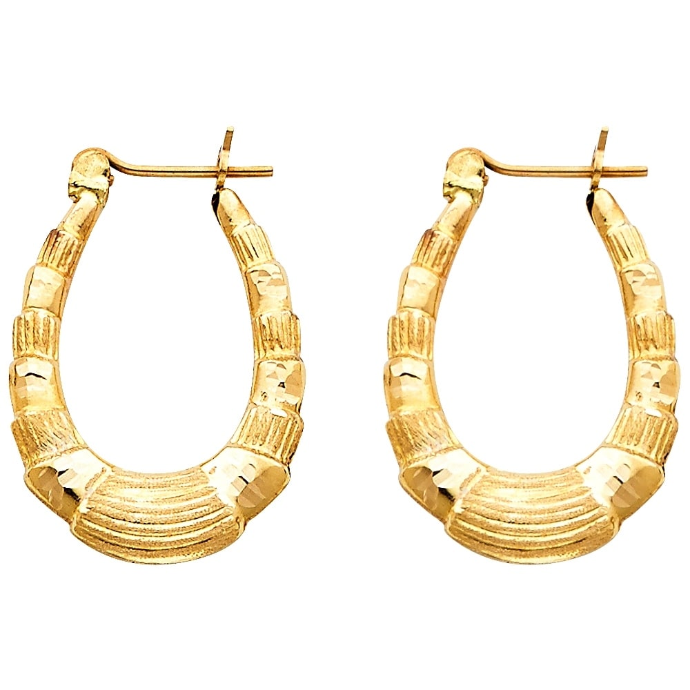 14k Yellow Gold Fancy Hollow Hoop Earrings, 15mm X 11mm 14k Yellow Gold Fancy Hollow Hoop Earrings, 15mm X 11mm